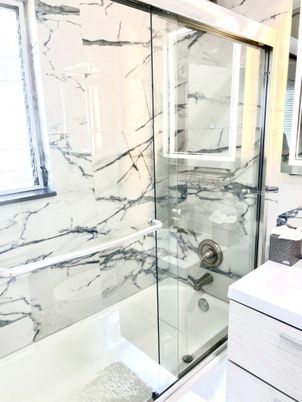 Bathroom, Glass Shower, Interior, Marble Walls