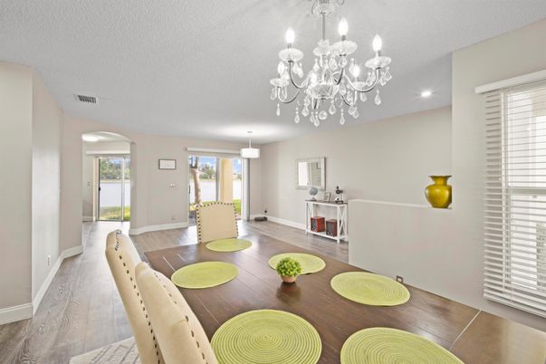 Chandelier, Dining room, Interior, Wood Texture Flooring