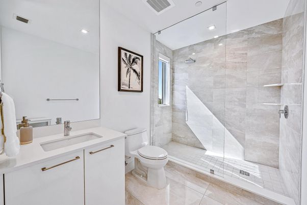 Bathroom, Glass Shower, Interior, Recessed Lighting