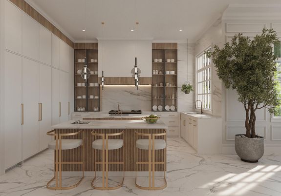Interior, Kitchen, Marble, Pendant Lights, Recessed Lighting