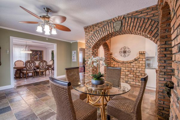 Dining room, Interior, Pendant Lights, Stone Walls