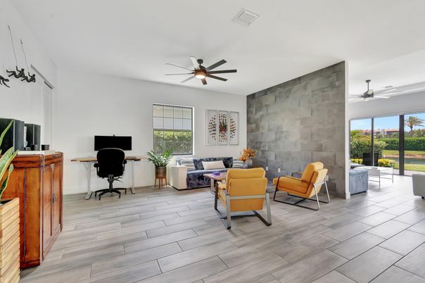 Home Office, Interior, Living room, Stone Walls, Wood Texture Flooring