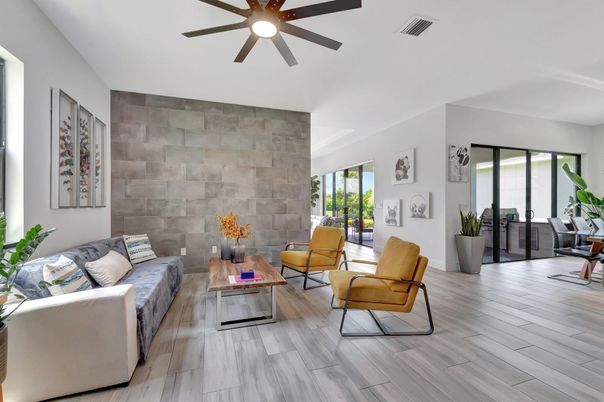 Interior, Living room, Stone Walls, Wood Texture Flooring