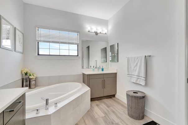 Bathroom, Dual Sink Vanities, Interior, Wood Texture Flooring