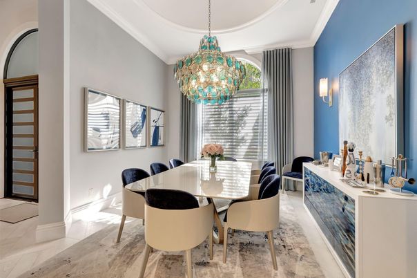Dining room, Interior, Pendant Lights, Wood Texture Flooring