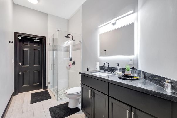 Bathroom, Dual Sink Vanities, Glass Shower, Interior, Recessed Lighting