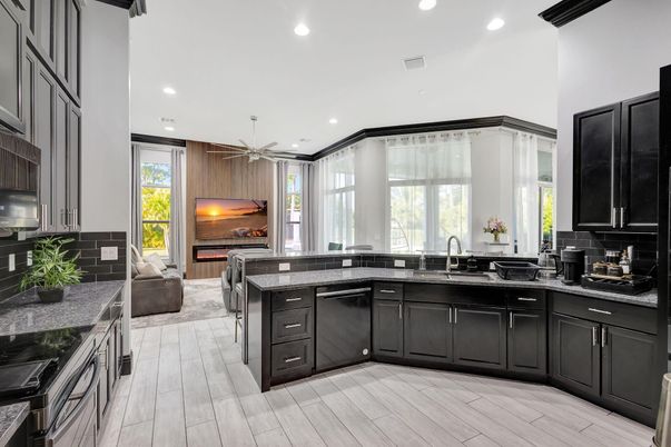 Interior, Kitchen, Pendant Lights, Recessed Lighting, Wood Texture Flooring
