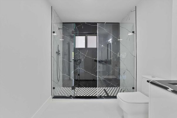 Bathroom, Glass Shower, Interior, Marble Walls