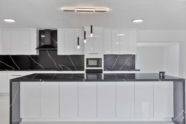 Interior, Kitchen, Marble Walls, Recessed Lighting