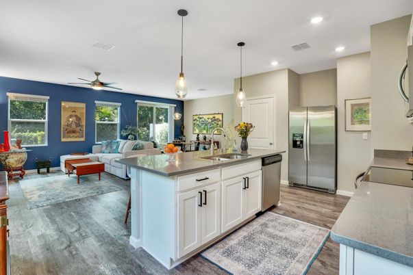 Interior, Kitchen, Living room, Pendant Lights, Recessed Lighting, Stainless Steel Appliances, Wood Texture Flooring