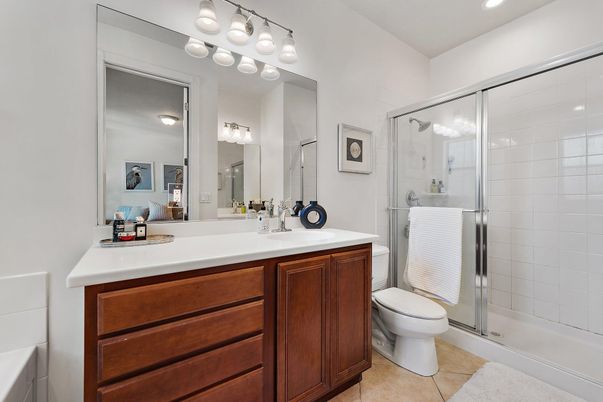 Bathroom, Dual Sink Vanities, Glass Shower, Interior, Recessed Lighting