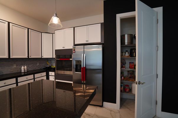Interior, Kitchen, Marble, Pendant Lights, Stainless Steel Appliances