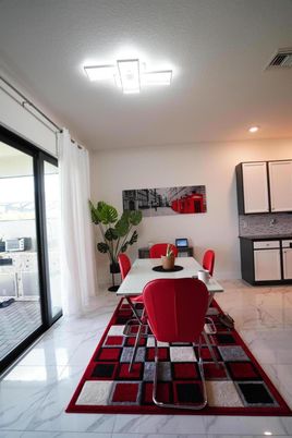 Dining room, Interior, Marble, Recessed Lighting