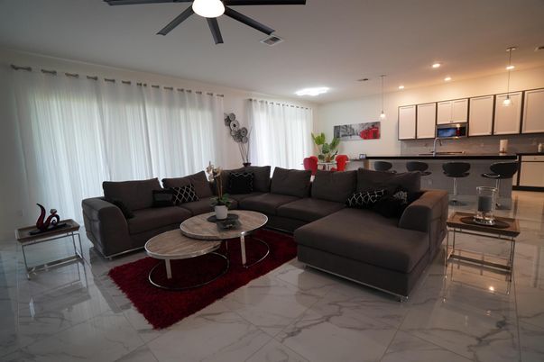Interior, Kitchen, Living room, Marble, Recessed Lighting