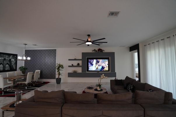 Dining room, Interior, Living room, Marble, Pendant Lights