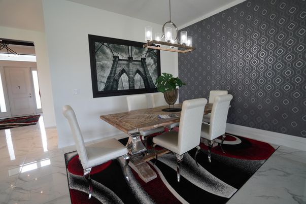 Dining room, Interior, Marble, Pendant Lights