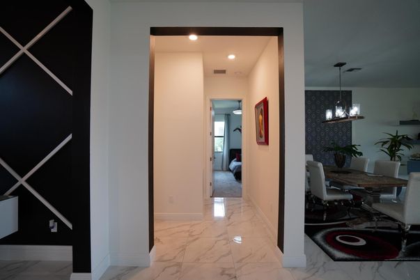 Dining room, Interior, Marble, Pendant Lights, Recessed Lighting