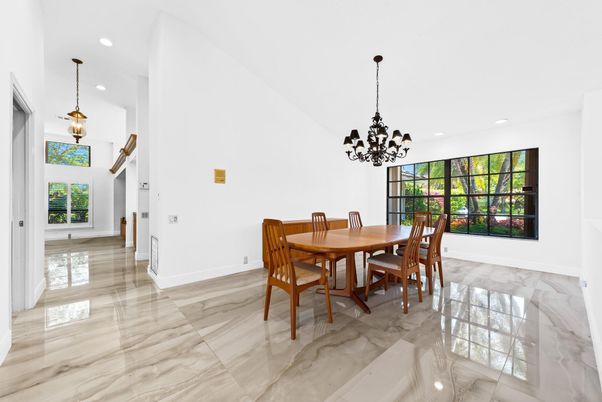 Dining room, Interior, Marble, Pendant Lights, Recessed Lighting