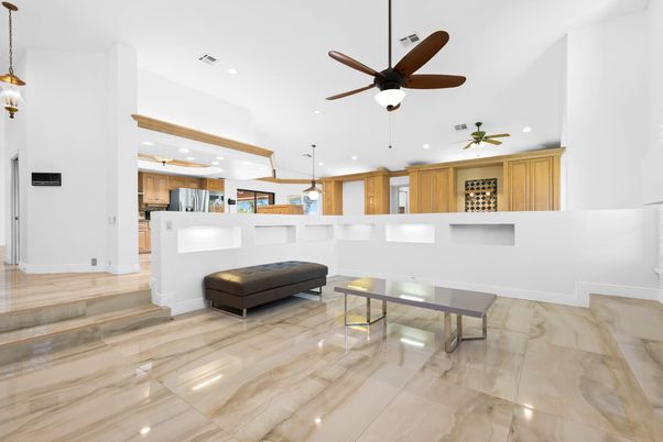 Interior, Kitchen, Marble, Pendant Lights, Recessed Lighting