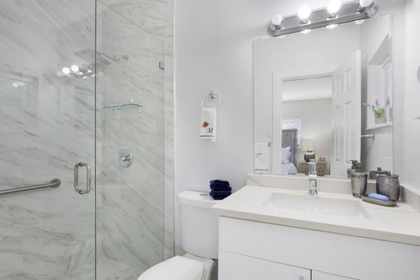 Bathroom, Glass Shower, Interior, Marble Walls