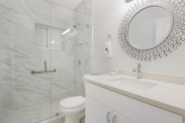 Bathroom, Glass Shower, Interior, Marble Walls