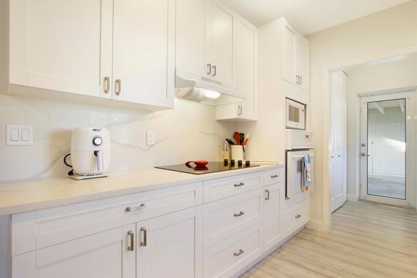 Interior, Kitchen, Marble Walls, Wood Texture Flooring