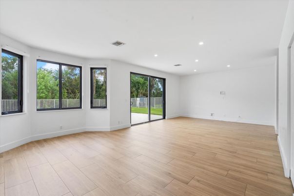 Empty room, Interior, Recessed Lighting, Wood Texture Flooring