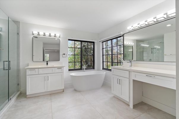 Bathroom, Dual Sink Vanities, Free Standing Baths, Glass Shower, Interior