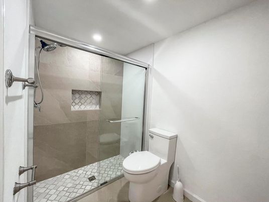 Bathroom, Glass Shower, Interior, Recessed Lighting