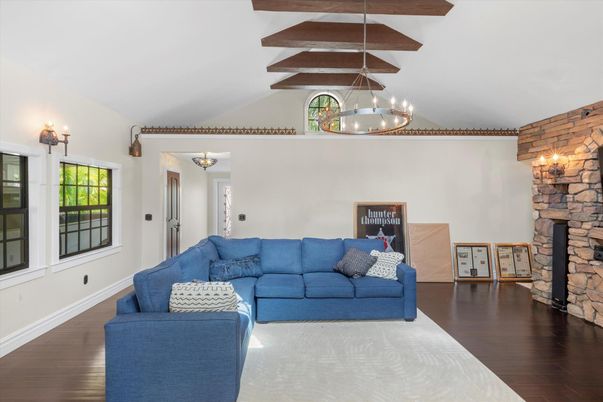Fireplace, Interior, Living room, Stone Walls, Wood Texture Flooring