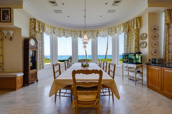 Dining room, Interior, Marble, Pendant Lights, Water