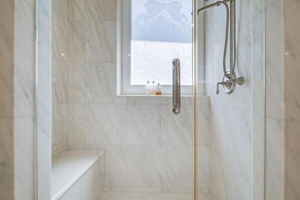 Bathroom, Glass Shower, Interior, Marble Walls