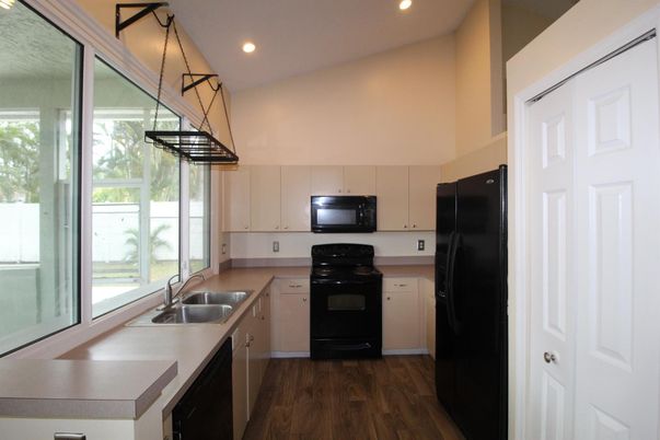 Interior, Kitchen, Recessed Lighting, Wood Texture Flooring
