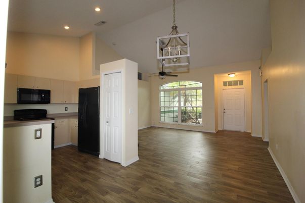 Interior, Kitchen, Pendant Lights, Recessed Lighting, Wood Texture Flooring