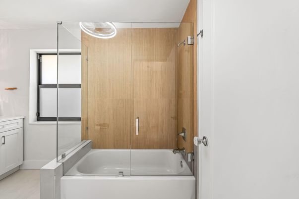 Bathroom, Glass Shower, Interior, Wooden Walls