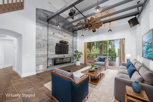 Fireplace, Interior, Living room, Pendant Lights, Stone Walls