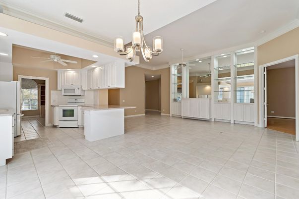 Chandelier, Empty room, Interior, Kitchen, Recessed Lighting