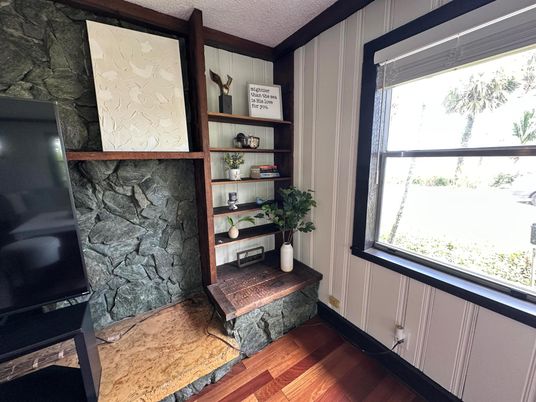 Fireplace, Interior, Stone Walls, Wood Texture Flooring