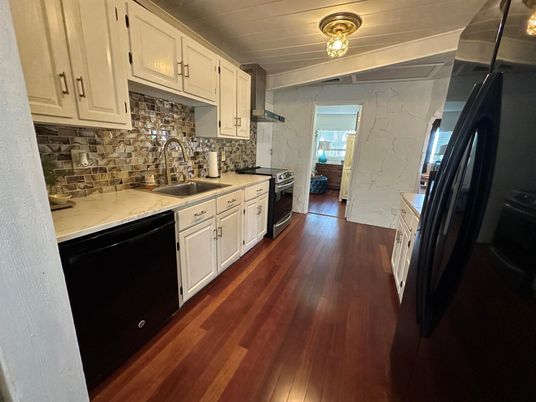Interior, Kitchen, Marble Walls, Wood Texture Flooring