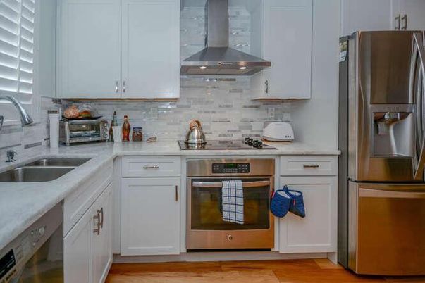 Interior, Kitchen, Stainless Steel Appliances, Wood Texture Flooring