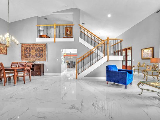 Chandelier, Dining room, Interior, Marble, Recessed Lighting