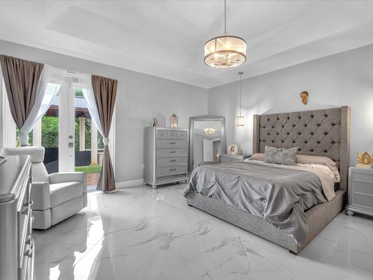 Bedroom, Interior, Marble, Pendant Lights