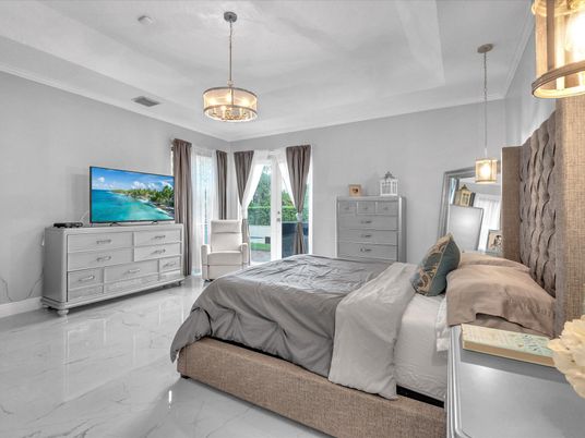 Bedroom, Interior, Marble, Pendant Lights