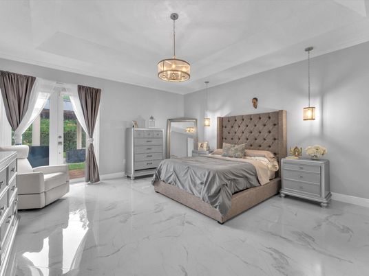 Bedroom, Interior, Marble, Pendant Lights