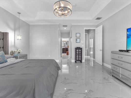 Bedroom, Interior, Marble, Pendant Lights, Recessed Lighting