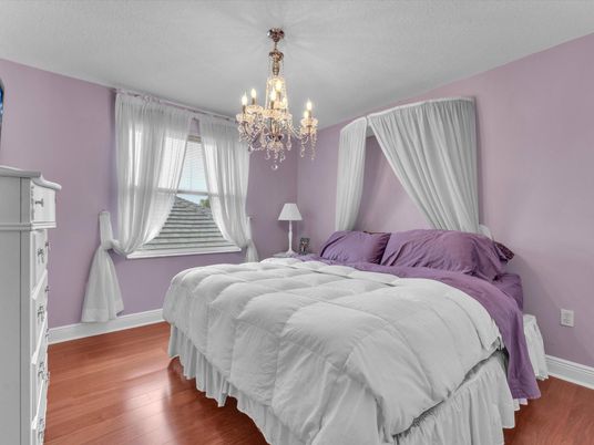 Bedroom, Chandelier, Interior, Wood Texture Flooring