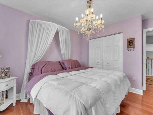 Bedroom, Chandelier, Interior, Wood Texture Flooring
