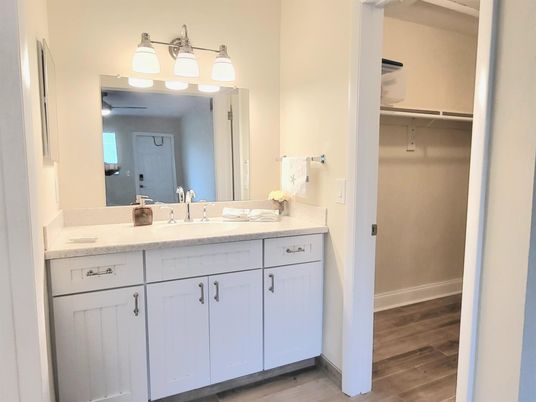 Bathroom, Dual Sink Vanities, Interior, Wood Texture Flooring