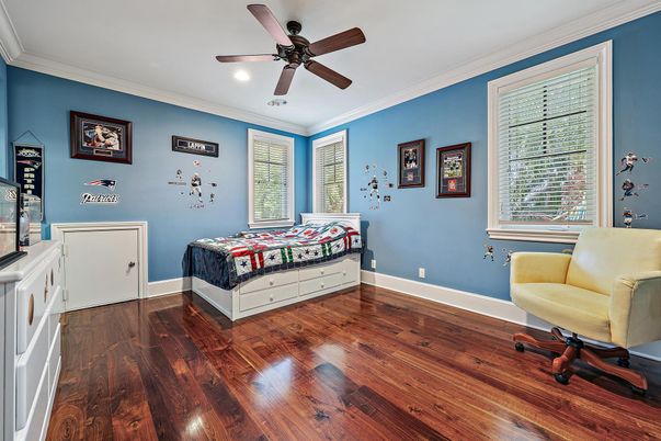 Bedroom, Interior, Recessed Lighting, Wood Texture Flooring