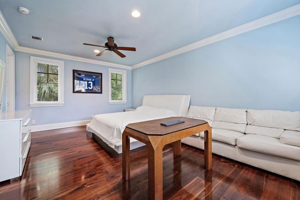 Bedroom, Interior, Recessed Lighting, Wood Texture Flooring